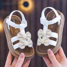 Caweiny Girls' Fashion Sunny Sandals Korean Style Hook & Loop Daily Outing Soft Sole Princess - White - View 2