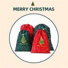 1pc Christmas Tree Non-Woven Fabric Drawstring Gift Bag, Red And Green Color, Tree Pattern, Suitable For Christmas, New Year, Birthday And Various Holiday Party Favors - Multicolor - View 3