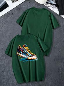 Men's Loose Fit Colorful Sneaker Print Short Sleeve T-Shirt, Plus Size Casual Top | Exquisite Design | Summer Essential | Easy To Match, Showcase Your Style - Green - View 2