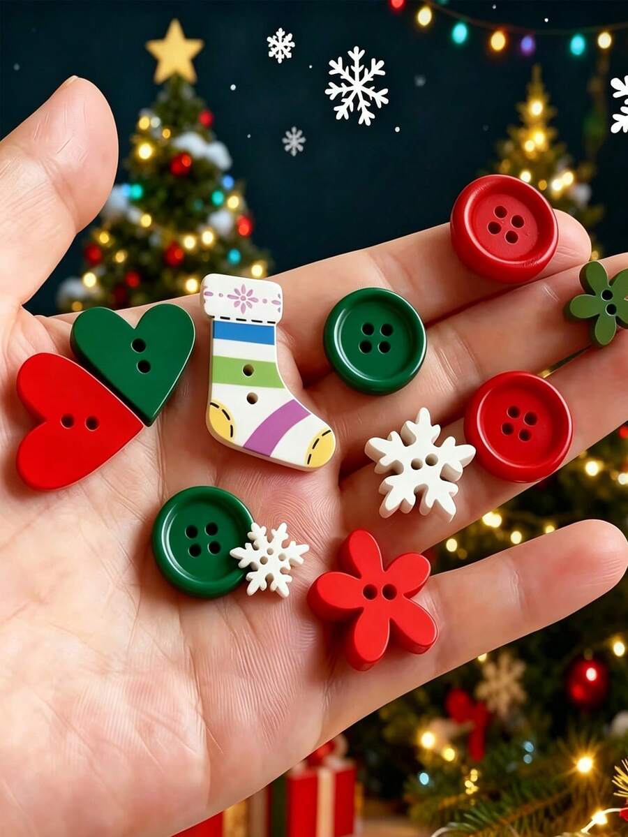 1/30/50/100/150/200pcs Random Christmas Handmade Buttons - Assorted Wooden Holiday Shapes, Suitable For Craft Projects, Scrapbooking And Decoration - Universal, Non-Electric, 14+ Years Old, Sewing Supplies, Sewing Fasteners, Buttons