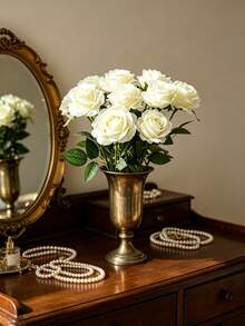 1/5/10/12/15pcs White Artificial Rose Flowers, Faux Flowers For Home Decor - White - View 1