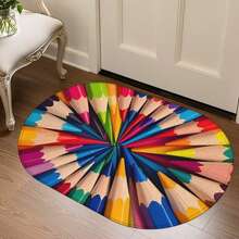 1pc Oval Flannel Doormat, Soft Comfortable Absorbent Non-Slip Machine Washable With Backing, Suitable For Entrance, Living Room, Bedroom, Kitchen, Bathroom, Laundry Room, Yard, Holiday Decoration, Multi-Functional Home Floor Mat, Entryway Rug, Kitchen Bathroom Carpet - Multicolor - View 6