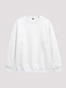 Whitmere Men Solid Drop Shoulder Sweatshirt, For Fall, Long Sleeve Top - White - View 1