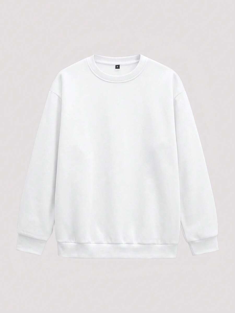 Whitmere Men Solid Drop Shoulder Sweatshirt, For Fall, Long Sleeve Top - White - View 1