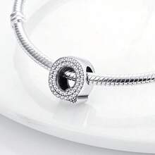 1pc S925 Sterling Silver 26 Alphabet Letter Pendant Bead, Original Full Zirconia Inlaid Design, Exquisite 3D Shape, Suitable For Bracelets And Necklaces, Customizable Initial, Showcasing Personalized Style, Meeting Handmade DIY Jewelry Making And Daily Wear Needs - Silver - View 10