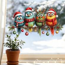 1/2pcs Christmas Decoration Cute Cartoon Bird Window Sticker, Double-Sided Visible PVC Electrostatic Adsorption Glass Sticker, Suitable For Home Store Window Display, Living Room Holiday Decoration - Multicolor - View 1