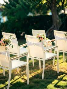 6/12/24/48pcs White Elastic Chair Sashes, Multi-Piece Chair Sash Set With Heart-Shaped Buckle Slider, Chair Sash Bows, Suitable For Wedding Party Decoration - White - View 6