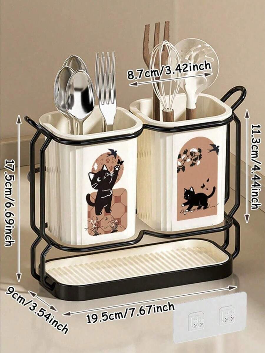 1pc 2-Compartment Utensil Organizer, Multi-Functional Kitchen Utensil Rack, Space-Saving Cutlery Storage Box, Suitable For Spoons, Forks, Knives, For Kitchen Countertop And Party Use - Multicolor - View 1