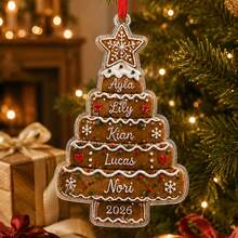 Custom Christmas Tree Ornament, Personalized Family Name Hanging Decor, Customized Gingerbread Christmas Tree Ornament With 2-5 Names And 2026 Year, Customizable Holiday Keepsake Gift For Family Members, Xmas Decorations - Style C - View 5