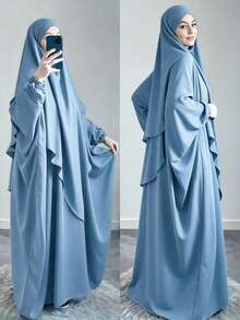 2件組 Khimar 希賈布祈禱面紗 + Abaya 長袍，寬鬆舒適的穆斯林女裝，適合日常穿著與祈禱，四季皆宜 - 彩色 - 查看 19