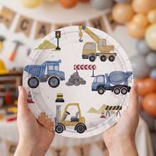 10/20/80pcs Construction Theme Birthday Tableware Set, Includes Paper Plates, Cups, Napkins, Suitable For Birthday Party Decoration, Baby Shower, Party Supplies - View 4