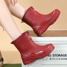 Sepatu Bot Hujan Wanita Pendek Warna Polos, Sepatu Tahan Air untuk Aktivitas Luar Ruangan, Sepatu Bot Hujan Cetakan Satu Bagian Anti Selip, Bahan Plastik PVC, Tahan Aus, Tahan Lama, Sepanjang Musim - 069 Sepatu Tunggal [Merah] - View 4