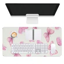 A Pink, Minimalist, Oversized, And Durable Leopard Mouse Pad Featuring A Butterfly Aesthetic-Suitable For Gaming, Office Use, Laptop Keyboards, Or As A Leopard Desk Mat, A Non-Slip Short Plush Base, And Is Available In Multiple Sizes - View 5