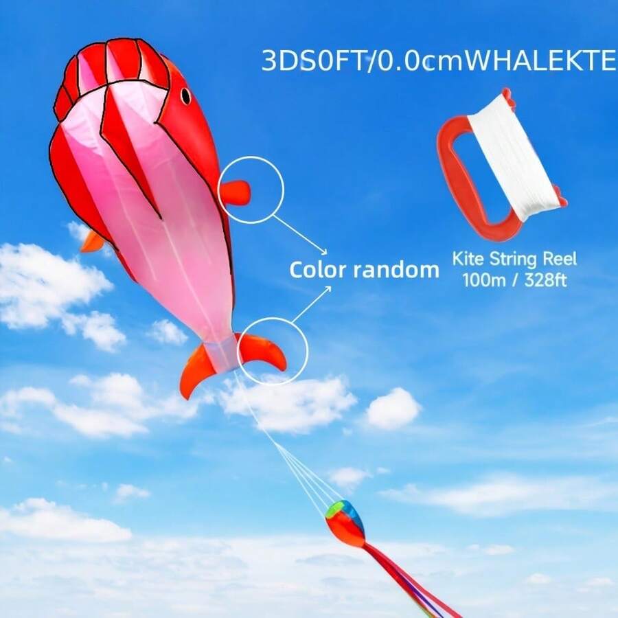 Large Soft Whale Kite, Tear-Resistant And Easy To Fly, Suitable For Outdoor Entertainment, Comes With Handle, Flying Line And Storage Bag