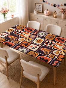 1pc Halloween Elastic Rectangular Tablecloth, Full Moon Haunted House Pumpkin Ghost Print, Outdoor Yard Party, Halloween Popular Decoration, Holiday Banquet Table Protector - C - View 16