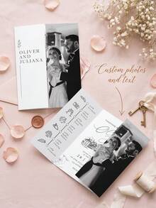 1/3pcs Custom Photo And Text Tri‑Fold Wedding Invites, Elegant Minimalist Paper Wedding Invitation, Personalized Wedding Announcement Cards - Multicolor - View 1