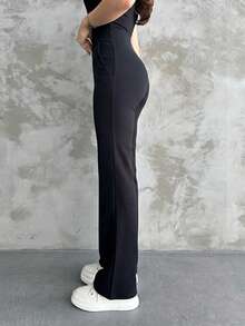 Elegant Casual Commute Minimalist Daily Office Straight Leg Business Trousers Black - Black - View 3