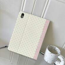 1pc Vintage Cream Pink Polka Dot Lace Striped Print Tablet Protective Case, Multi-Angle Stand Protective Cover With Pen Slot, Compatible With IPad 10th Gen/Air 13(M3 2025)/Air 11(M3 2025)/11(A16 2025)/Galaxy Tab S10+/S9/A9, Suitable For Pad, MatePad, Pad, Honor Tablet, Tab - Multicolor - View 6