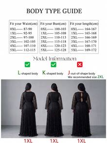 UNITHORSE [Random Print] Plus Size Women V-Neck Long Sleeve Fitted Pleated Mesh Evening Dress Party Spring Wedding Black Fall - Black - View 7