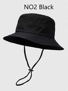 1pc Unisex Solid Color Bucket Hat With Rope, Lightweight Fashionable Sun Hat For Outdoor Travel, Hiking, Climbing, Casual Sports, Suitable For All Ages, Summer Sun Protection - NO2 Black - View 6