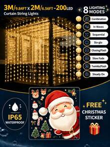 Solar Powered Curtain Lights, Random Window Sticker Gift, Outdoor Garland Lights, 8 Lighting Modes, Waterproof, Solar Fairy String Lights, 300/200/100LED, Garden, Yard, Eaves, Gazebo, Wedding, Camping, Party, Window, Wall, Balcony, Christmas Decoration - Solar Led String Light - View 21