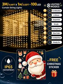 Solar Powered Curtain Lights, Random Window Sticker Gift, Outdoor Garland Lights, 8 Lighting Modes, Waterproof, Solar Fairy String Lights, 300/200/100LED, Garden, Yard, Eaves, Gazebo, Wedding, Camping, Party, Window, Wall, Balcony, Christmas Decoration - Solar Led String Light - View 18