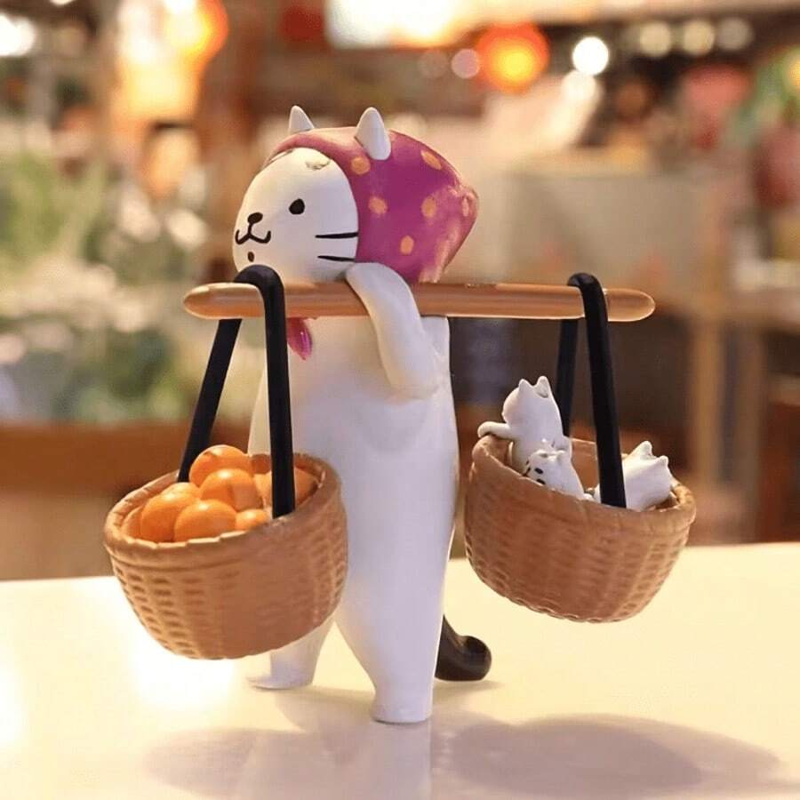 Figur Kucing Kreatif Acak | Patung Kucing PVC Gaya Pastoral | Dekorasi Meja yang Lucu | Ornamen Meja Ruang Tamu, Kamar Tidur, Kantor | Pilihan Hadiah yang Bagus - kucing - View 1