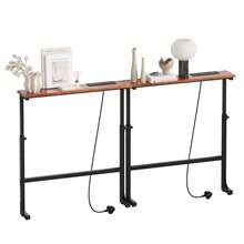 Luxstein Slim Console Table, Height Adjustable 75/100 Cm Sofa Table With Charging Station For Entryway, Living Room, Small Spaces - 75cm - Rust Brown - View 13