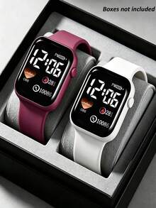 2pcs/Set, Fashionable Cute Children's Square Digital Heart-Shaped Display LED Screen Electronic Watch, Suitable For Students To Wear, Fashion Accessory, Perfect Choice For Back To School, Christmas, Birthday Gifts, Also Suitable For Daily Wear. (Gift Box Not Included) - Multicolor - View 12