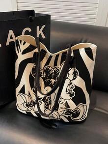 Disney Halloween Stitch Witch Tote Bag, Cartoon Skull Spider Web Large Canvas Shoulder Bag, Casual Shopping Handbag For Halloween Gift - Multicolor - View 1