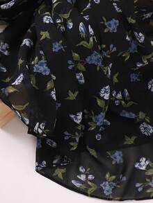 1pc Chiffon Printed Hijab Scarf - Black Print - View 2