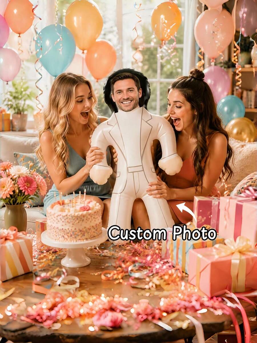 1pc Personalized Inflatable Blow-Up Doll, Customized Face Inflatable Blow-Up, Customized Groom Face Inflatable Blow-Up, Bachelor Party Personalized Inflatable Doll, Funny Wedding Gag Gift For Him, Suitable For Special Occasions