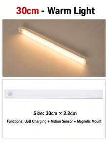 4 قطع شريط إضاءة LED دافئ USB 10/20/30/50 سم مع مستشعر حركة - شريط إضاءة LED بمستشعر حركة لاسلكي، إضاءة تحت الخزانة، مصباح ليلي مغناطيسي قابل للشحن قابل للالتصاق للممر وخزانة المطبخ والرف والخزانة وديكور المنزل - متعدد الألوان - مشاهدة 13