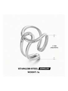 RAYQUEEN 1pc Stainless Steel Geometric Twisted Open Ring, Women's New Minimalist Girl Finger Ring Jewelry - open ring - View 7