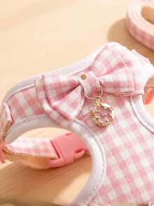 1pc Small Pet Leash & Harness Set, Fresh Mesh Plaid Bow Evening Dress Style Vest Harness For Rabbit, Guinea Pig, Small Pets, Adjustable Rabbit Harness, Cute Rabbit Harness, Small Animal Collar And Leash, Harness With Leash, Adjustable Leash, Suitable For Rabbit, Ferret, Lizard, Guinea Pig, Hamster And Other Small Animals, Rabbit Pet Supplies, Rabbit Supplies, Hamster Supplies, Rabbit Leash, Rabbit Harness, Lop Ear Rabbit Supplies - Multicolor - View 8