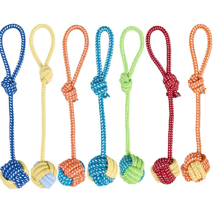 Dog Rope Knot Chew Toy With Corn Bone And Round Ball, Bright Colors To Easily Attract Pet's Attention. Durable And Bite-Resistant, Helps Relieve Stress, Clean Teeth And Prevent Oral Problems. Interactive Rope Knot Toy Suitable For Puppies, Small And Medium Dogs. Dogs Stuff/Dog Toy - Multicolor - View 1