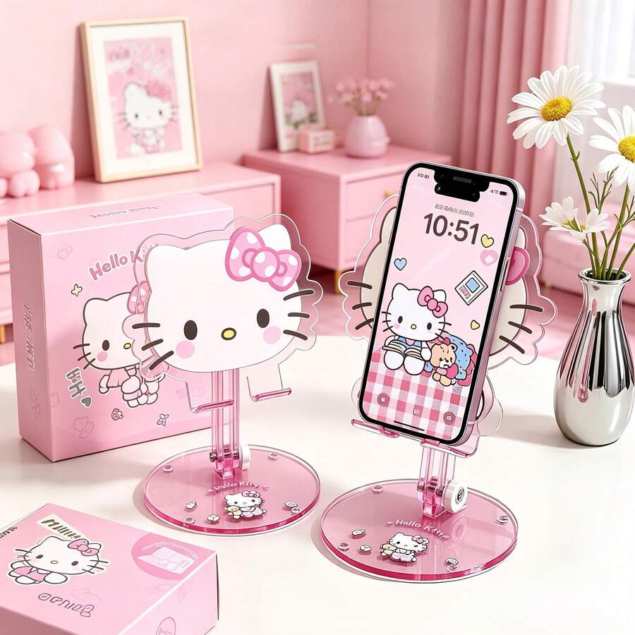 Sanrio Hello Kitty Pink Phone Stand, High-Quality Multifunctional Portable Foldable Tablet Stand, Suitable For Office, Home, Outdoor, School Use, Perfect Gift For Halloween, Christmas, Valentine's Day, Birthday For Friends And Family (Mixed Set Randomly Sent) - One Size - View 1