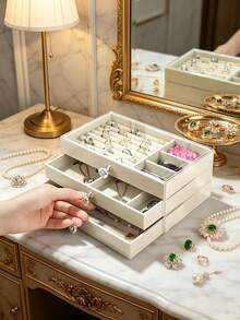 1pc, Luxury Acrylic Multi-Layer Jewelry Storage Box, Dust-Proof Transparent Lid With Velvet Compartments, Home Vanity Organizer For Earrings, Rings, Necklaces - Multicolor - View 4