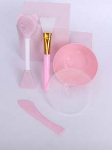1pc Mask Bowl With Lid + 1pc Mask Stick + 1pc Silicone Brush With Handle + 1pc Multi-Functional Double-Head Brush, DIY Mask Mixing Bowl Set, Makeup Tools, Mask Mixing Tools, Suitable For Travel - Multicolor - View 6