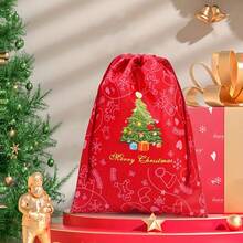 1pc Christmas Tree Non-Woven Fabric Drawstring Gift Bag, Red And Green Color, Tree Pattern, Suitable For Christmas, New Year, Birthday And Various Holiday Party Favors - Multicolor - View 8