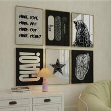 3 Pieces Set Frameless Retro Black And White Gallery Wall Art, Y2K Aesthetic Fashion Collage Poster Set, Grunge Leopard Print, Suitable For Dormitories, Bedrooms, And Apartments | Avant-Garde Room Decoration, Selected Wall Gallery - Multicolor - View 4