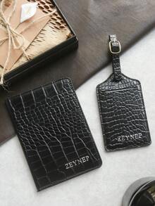Takeoak 2 Buah Set Gantungan Paspor dengan Nama Kustom dan Label Koper, Kartu Privasi, Sampul Paspor yang Dipersonalisasi, Kotak Hadiah, Kemasan Hadiah Buaya Imitasi - Set kotak hadiah tersedia - View 18
