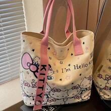 Tas Tote Kanvas Besar Sanrio untuk Hello Kitty | Kain Tahan Lama | Penutup Resleting | Untuk Bepergian, Berbelanja, dan Penggunaan Sehari-hari | Desain yang Menarik - MultiWarna - View 9