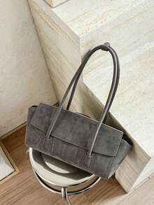 Vintage Baguette Underarm Bag For Women, Minimalist Flap Long Handle Tote Bag, Niche Premium Commuter Shoulder Bag - Grey - View 7