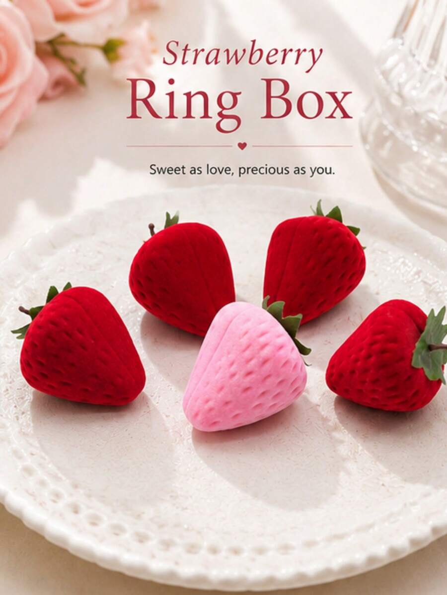 1pc Niche Creative Cute Pink Red Strawberry Ring Box For Party, Wedding, Anniversary, Jewelry Storage - Multicolor - View 1