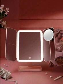 1pc Tri-Fold LED Makeup Mirror, Rotatable Desktop Mirror, 3x/2x/1x Magnification, Touch Screen Brightness Control, With Stand And 3 Lighting Modes, Suitable For Home And Travel Use, Ideal Holiday Gift - Multicolor - View 5