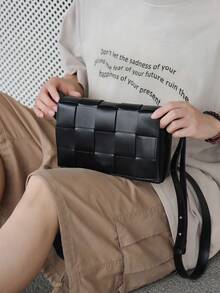 peach tree Men's Woven Crossbody Messenger Small Square Handheld PU Flap Wallet Unisex Business Travel Toiletry Storage Tool Large Capacity Daily Carry Sleek - Multicolor - View 5