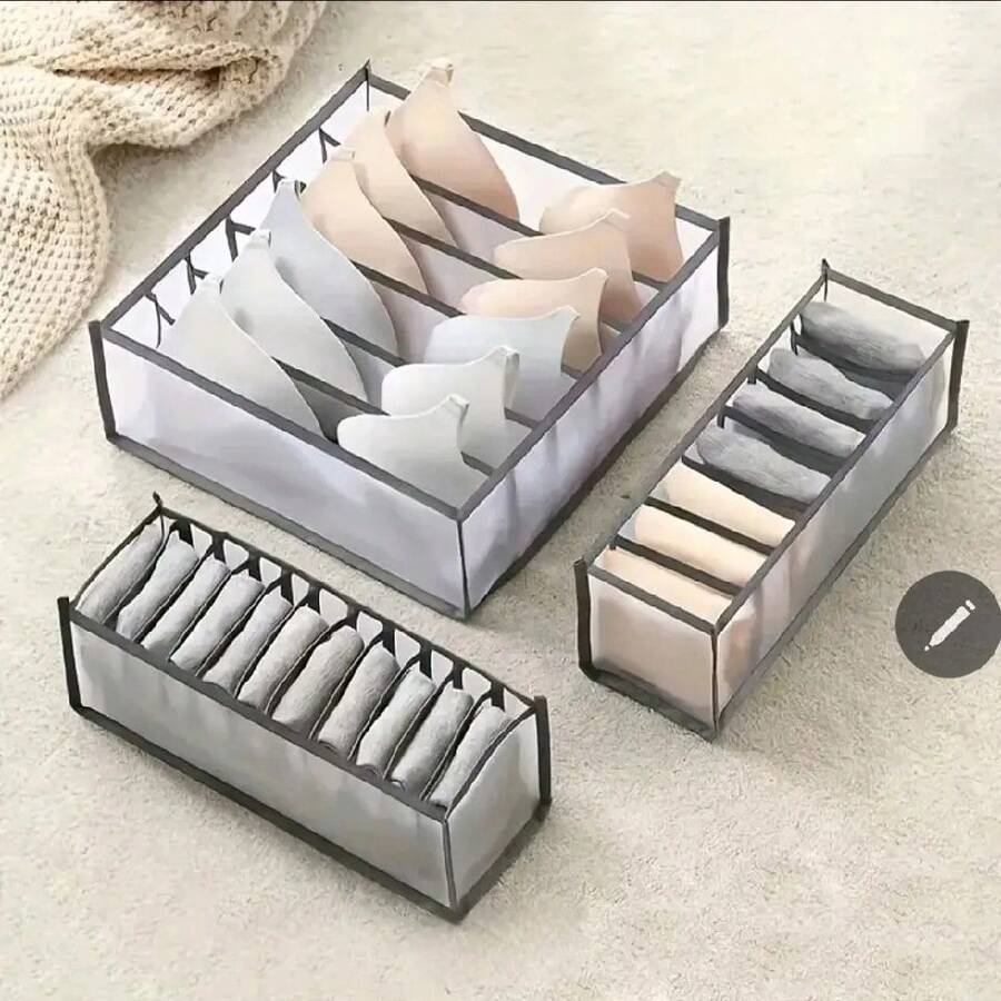Simple Modern 3pcs Underwear Organizer Set, Mesh Storage Bags For Socks, Drawers, And Closet, Fashionable Women'S Accessory. - Grey - View 1