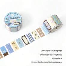 Jilu Xin's Lovers Afternoon Tea Movement Series Writable Tape, Minimalist Salt-Style Plaid Planner Background Sticker - A - View 14