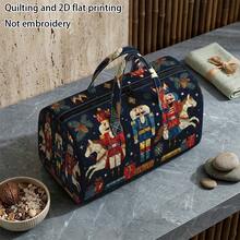 1pc RIDESAY Nutcracker Print Quilted Weekend Travel Bag, Suitable For Short Trips, Large Capacity Tote Bag With Nutcracker Soldier Pattern, Polyester Quilted Handbag, Suitable For Travel, Shopping, Christmas And Holiday Gifts - Multicolor - View 9
